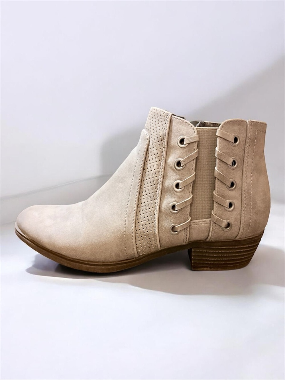 Light Gray Ankle Bootie with Side Lace Detail - Women
